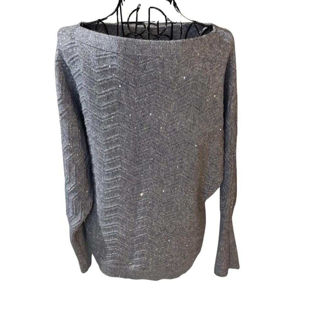 Maurices Metallic Chevron Sequin Sweater Medium Blue Gray Dolman Boat Neck